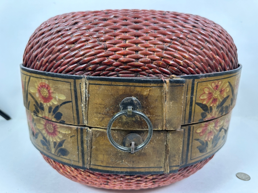 Antique Chinese Woven Willow Wedding Basket 16.5'W x 12'H [Photo 11]