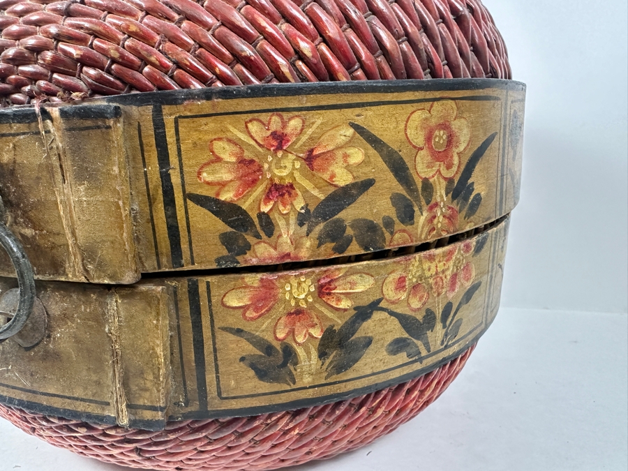 Antique Chinese Woven Willow Wedding Basket 16.5'W x 12'H [Photo 13]