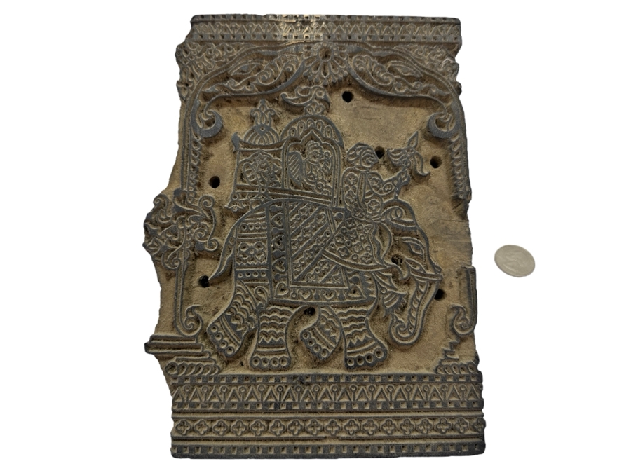 Hand Carved Wooden Indian Elephant Hand Stamp 5.5'W x 3.5'D x 7.75'H [Photo 2]