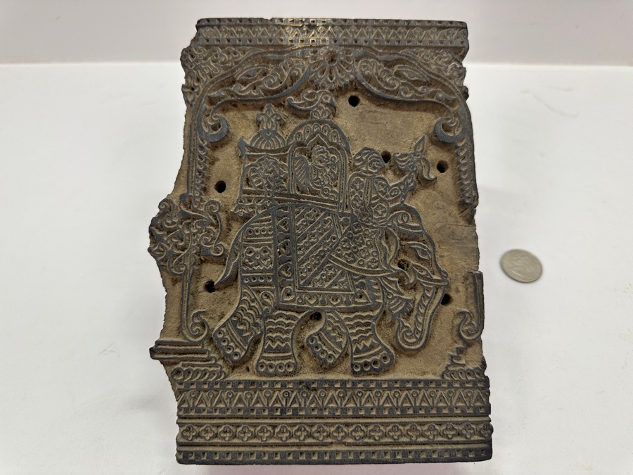 Hand Carved Wooden Indian Elephant Hand Stamp 5.5'W x 3.5'D x 7.75'H [Photo 7]