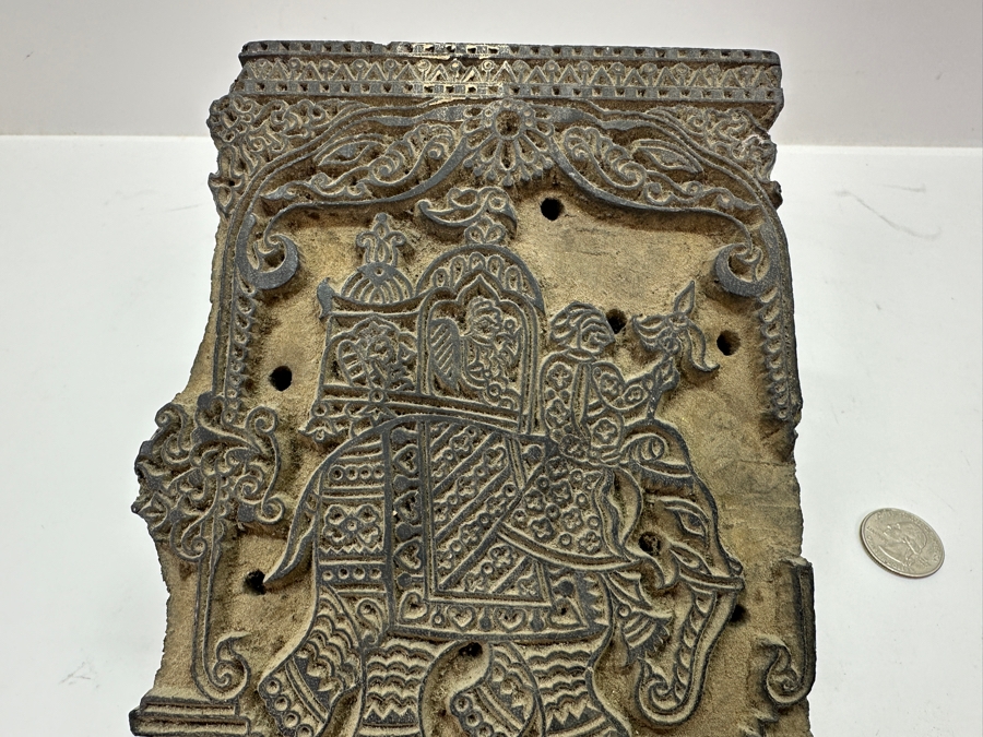 Hand Carved Wooden Indian Elephant Hand Stamp 5.5'W x 3.5'D x 7.75'H [Photo 10]