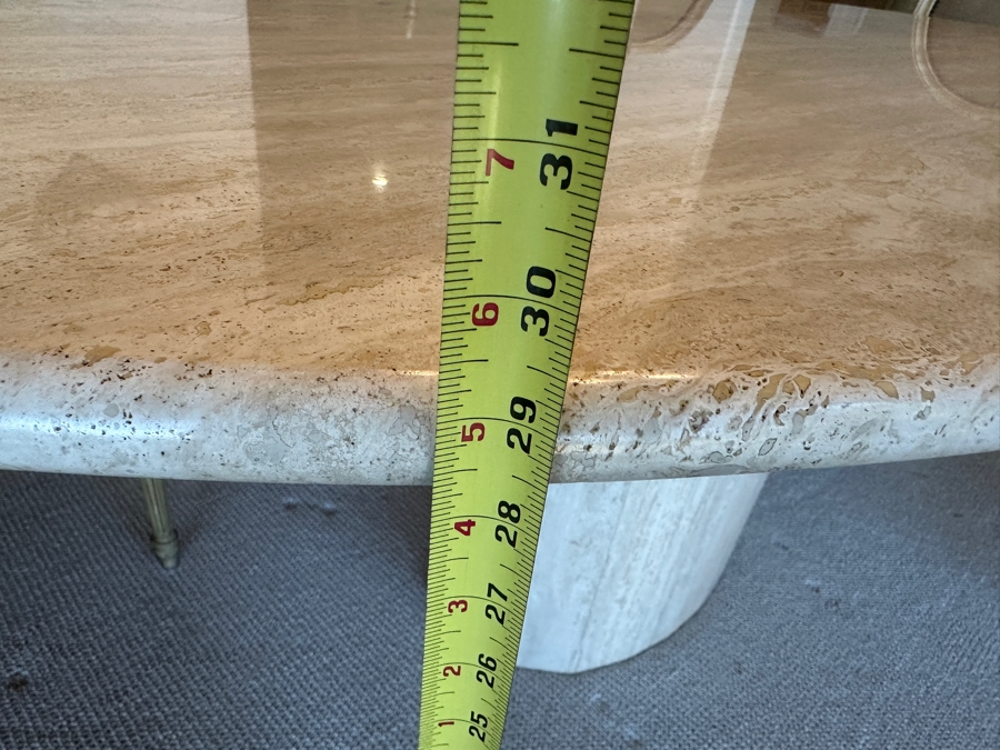 Stunning Italian Travertine Oval Dining Table With Travertine Pedestal Base By Stone International 78'L X 47'W X 29.5'H And Eight Kindel Grand Rapids Dining Chairs [Photo 20]