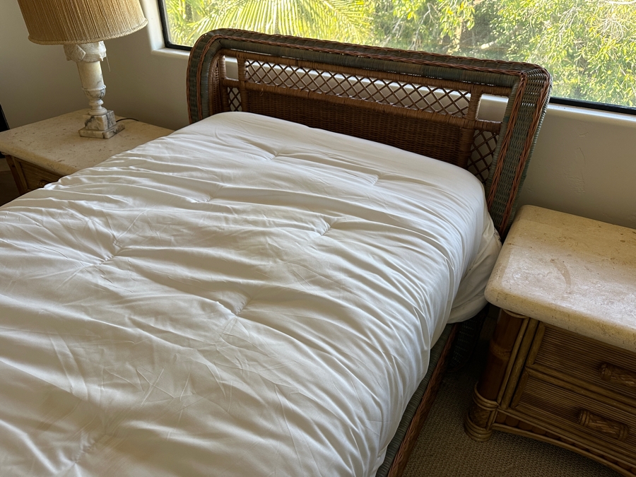 French Grange Art Deco Wicker Sleigh Bed 49W X 85L X 37.5H [Photo 8]