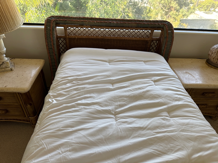 French Grange Art Deco Wicker Sleigh Bed 49W X 85L X 37.5H [Photo 7]