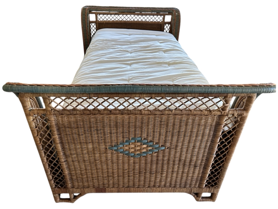 French Grange Art Deco Wicker Sleigh Bed 49W X 85L X 37.5H [Photo 1]
