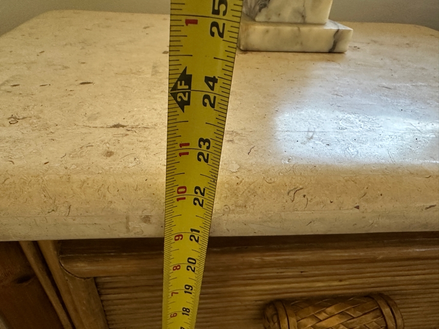 Pair Of Vintage Rattan Bamboo Nightstands With Travertine Marble Tops 26.5W X 19.5D X 22.5H [Photo 12]