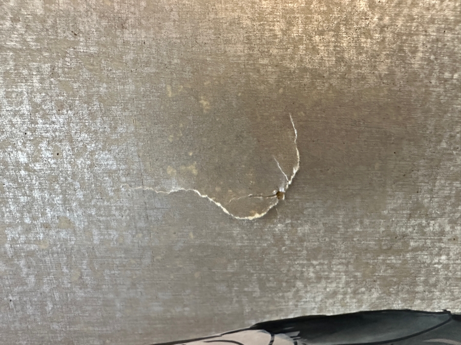 Vintage Japanese Edo Rinpa Style Silver Leaf Four Panel Byobu Screen Divider Featuring Seven Manchurian Cranes Standing In The Clouds 71.5W X 47.5H [Photo 7]