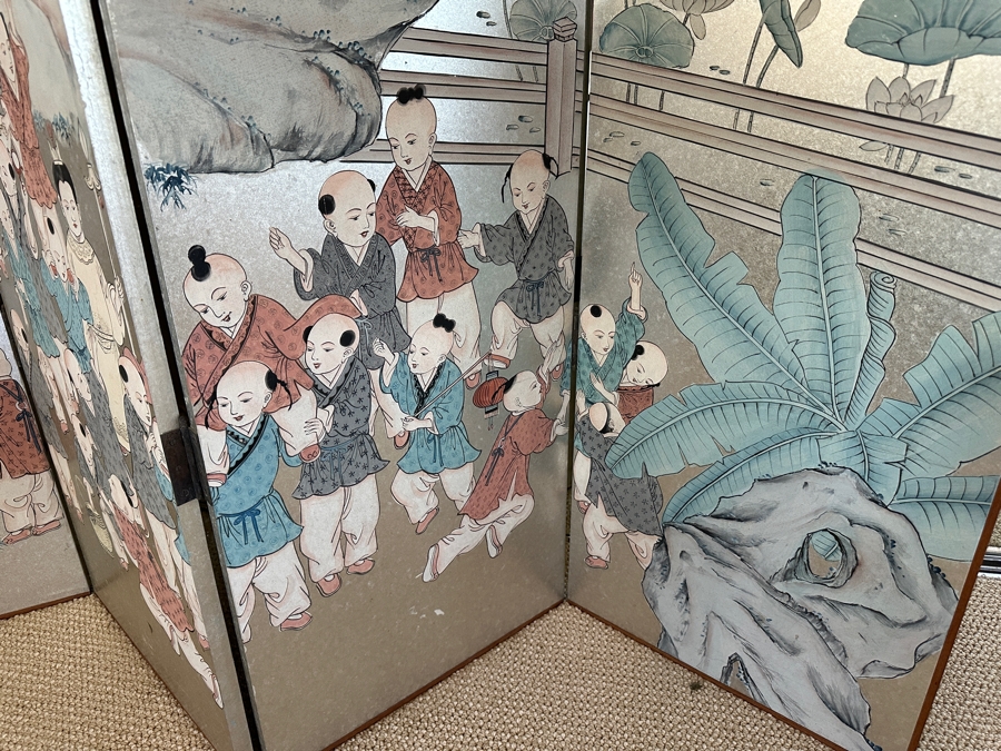 Stunning Japanese Six Panel Byobu Screen Room Divider Featuring Children At Play 93W X 83.5H [Photo 7]