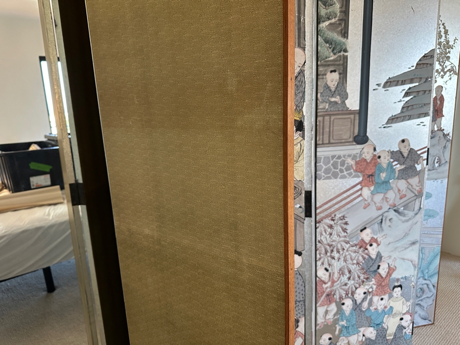 Stunning Japanese Six Panel Byobu Screen Room Divider Featuring Children At Play 93W X 83.5H [Photo 21]