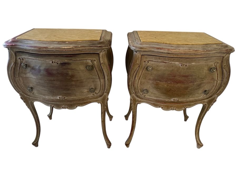 Pair Of Antique Nightstands With Marble Tops (One Of The Marble Tops Is Cracked) 21.5W X 15D X 29.5H [Photo 1]
