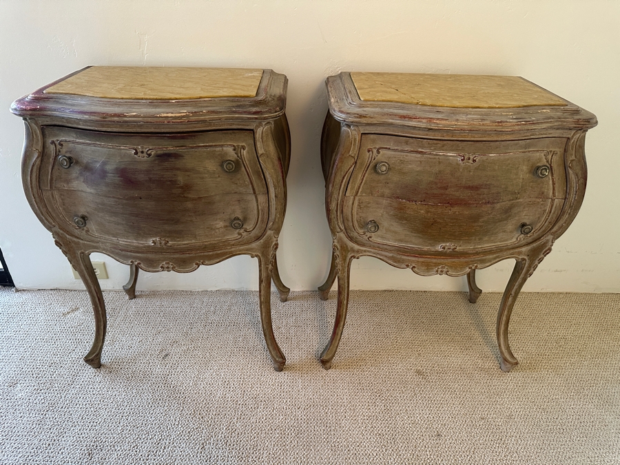 Pair Of Antique Nightstands With Marble Tops (One Of The Marble Tops Is Cracked) 21.5W X 15D X 29.5H [Photo 2]