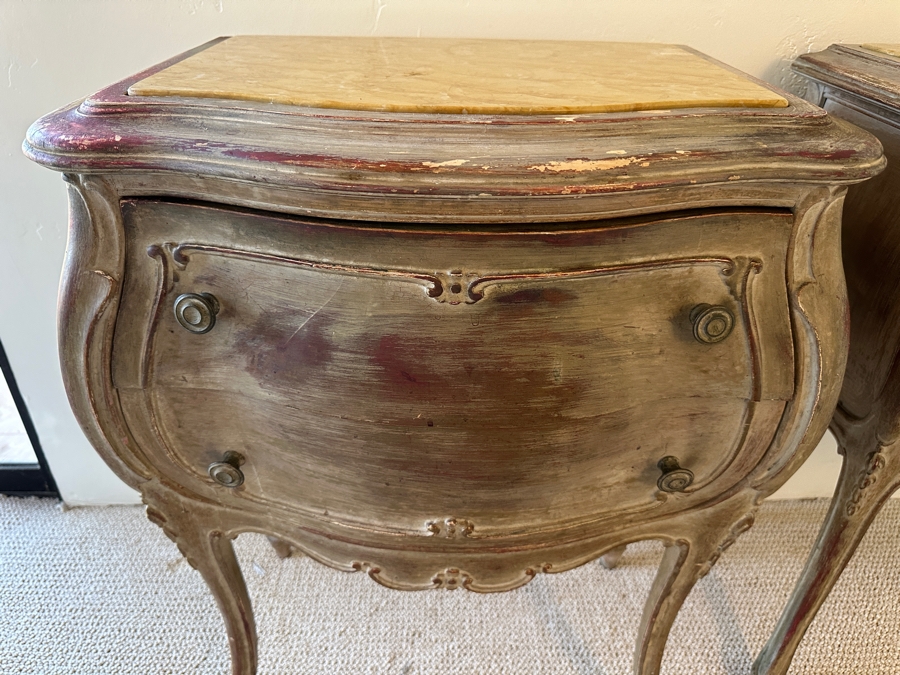 Pair Of Antique Nightstands With Marble Tops (One Of The Marble Tops Is Cracked) 21.5W X 15D X 29.5H [Photo 11]