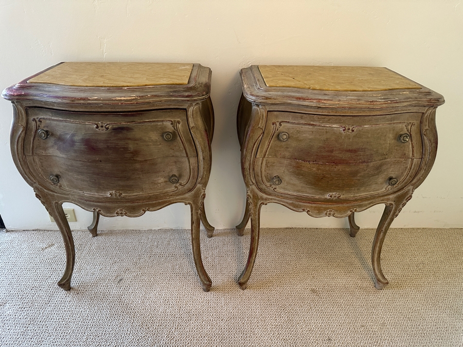 Pair Of Antique Nightstands With Marble Tops (One Of The Marble Tops Is Cracked) 21.5W X 15D X 29.5H [Photo 3]