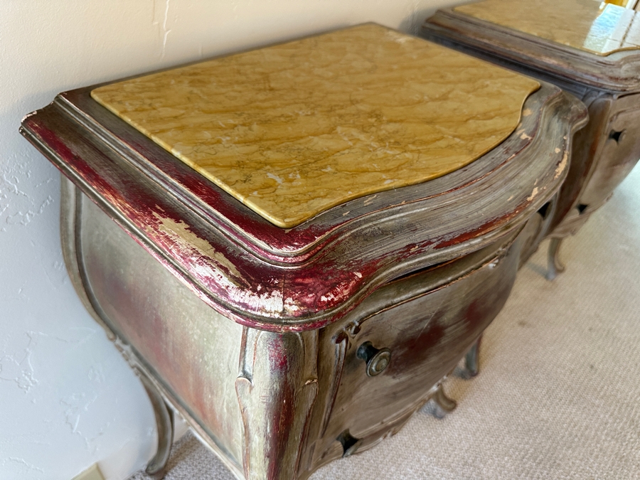Pair Of Antique Nightstands With Marble Tops (One Of The Marble Tops Is Cracked) 21.5W X 15D X 29.5H [Photo 9]