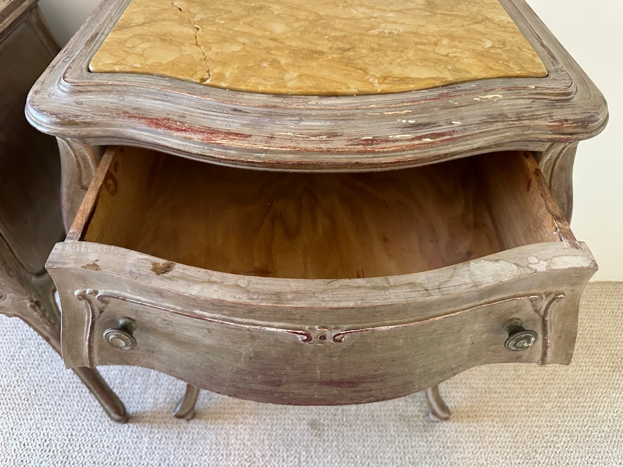Pair Of Antique Nightstands With Marble Tops (One Of The Marble Tops Is Cracked) 21.5W X 15D X 29.5H [Photo 7]