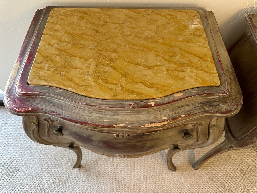 Pair Of Antique Nightstands With Marble Tops (One Of The Marble Tops Is Cracked) 21.5W X 15D X 29.5H [Photo 4]