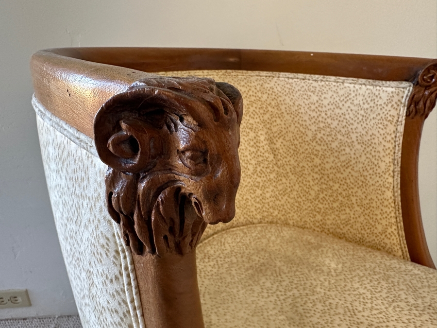 Vintage Empire Style Tub Club Chair With Carved Rams Heads And Hoof Feet [Photo 7]