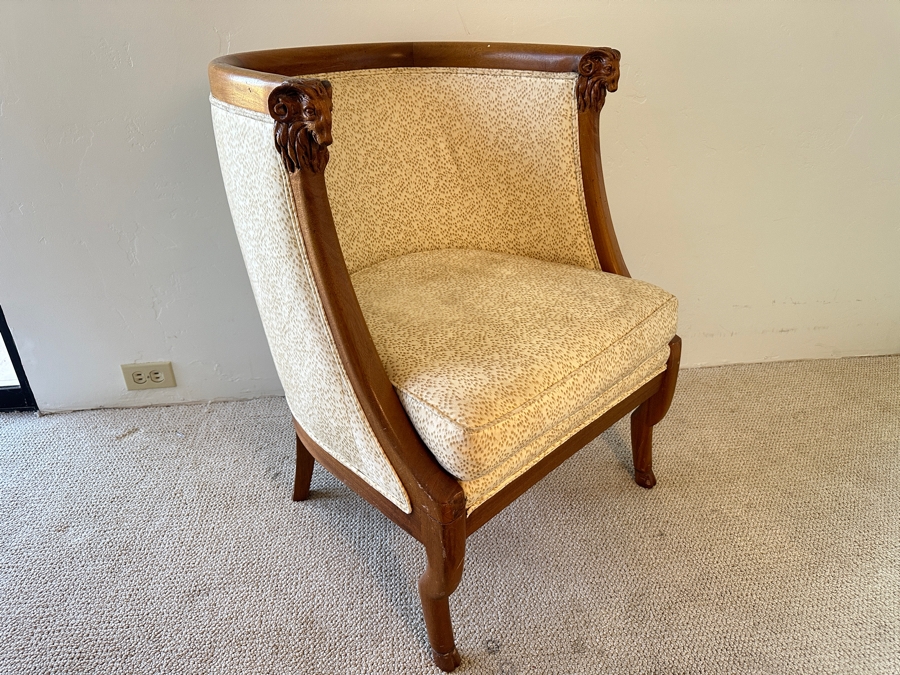 Vintage Empire Style Tub Club Chair With Carved Rams Heads And Hoof Feet [Photo 5]