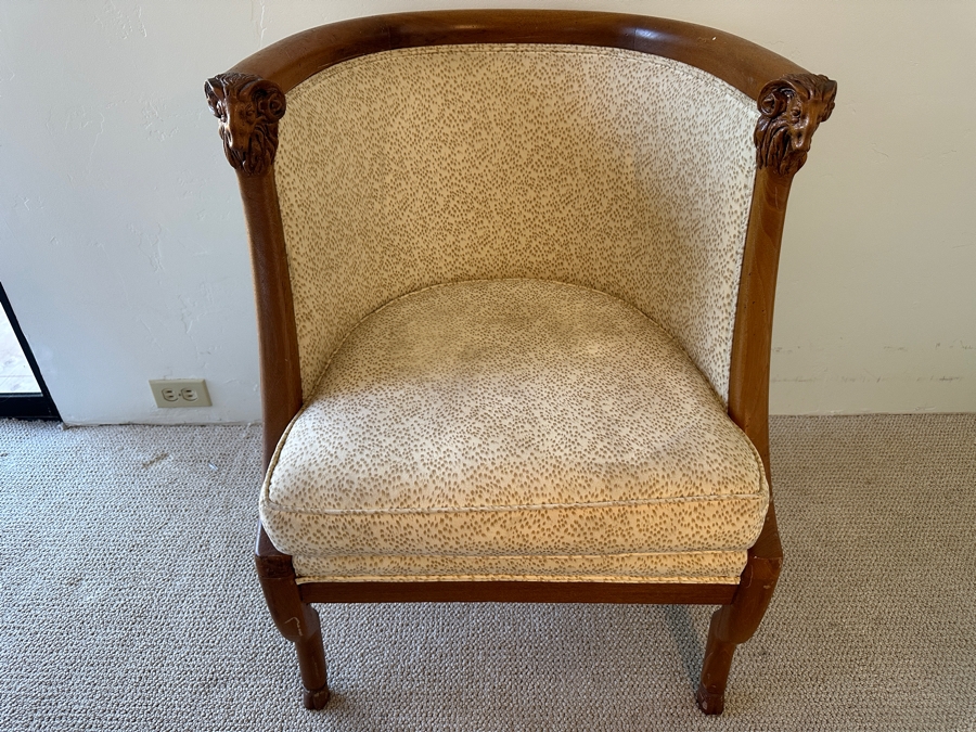 Vintage Empire Style Tub Club Chair With Carved Rams Heads And Hoof Feet [Photo 2]