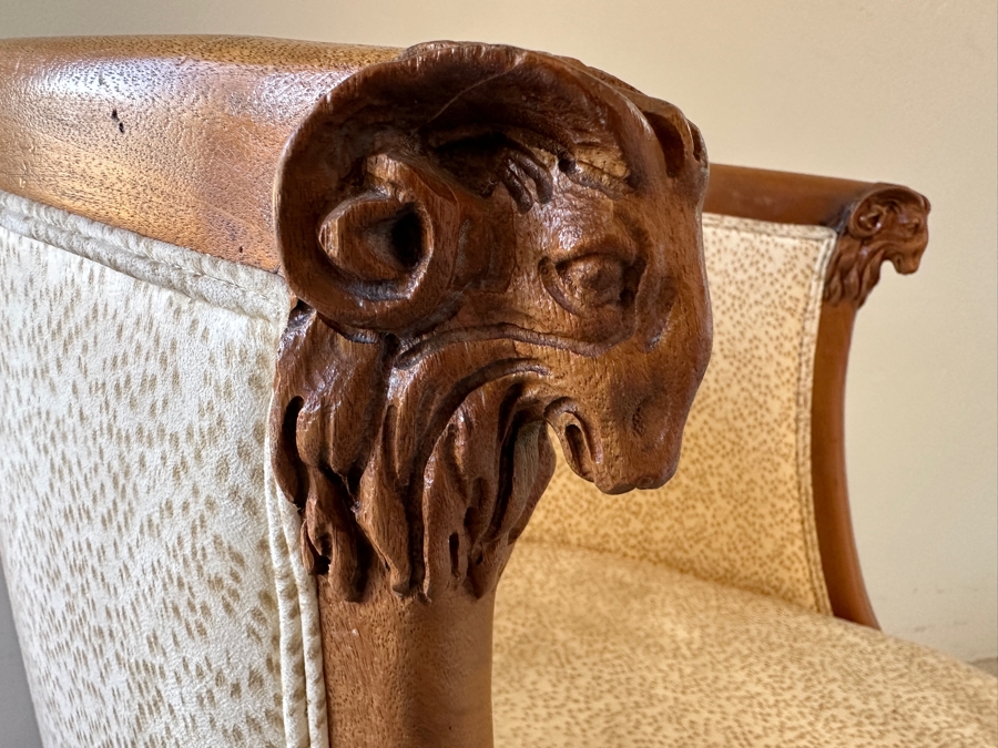Vintage Empire Style Tub Club Chair With Carved Rams Heads And Hoof Feet [Photo 6]