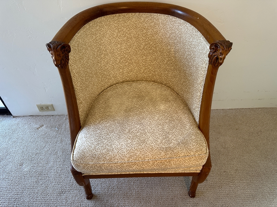 Vintage Empire Style Tub Club Chair With Carved Rams Heads And Hoof Feet [Photo 3]