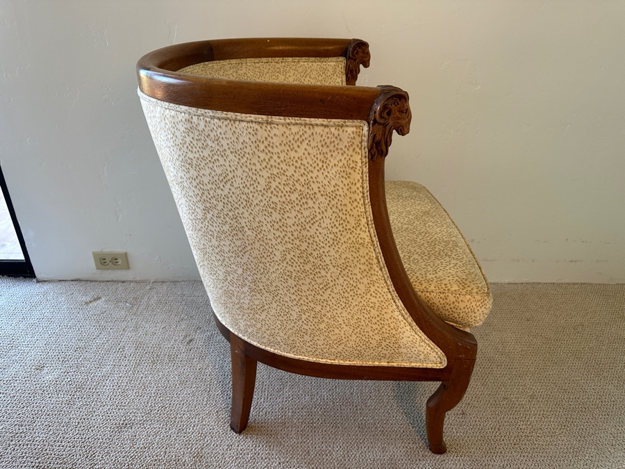 Vintage Empire Style Tub Club Chair With Carved Rams Heads And Hoof Feet [Photo 8]