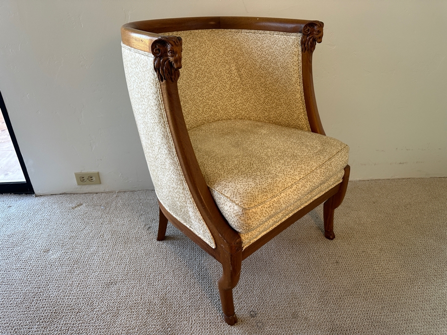 Vintage Empire Style Tub Club Chair With Carved Rams Heads And Hoof Feet [Photo 4]