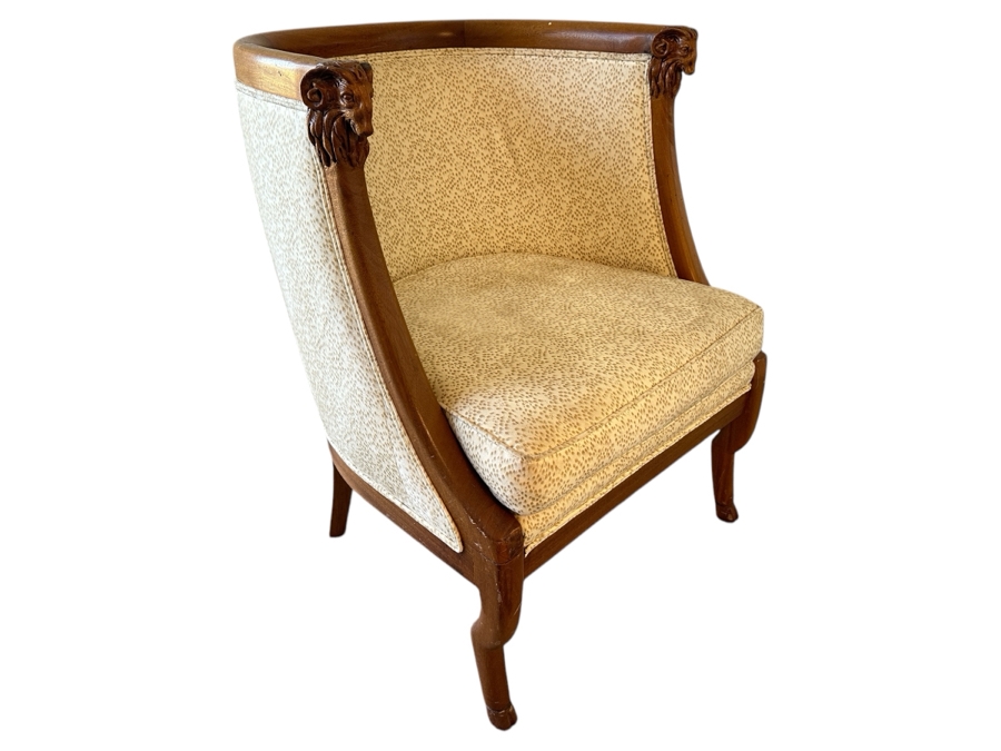 Vintage Empire Style Tub Club Chair With Carved Rams Heads And Hoof Feet