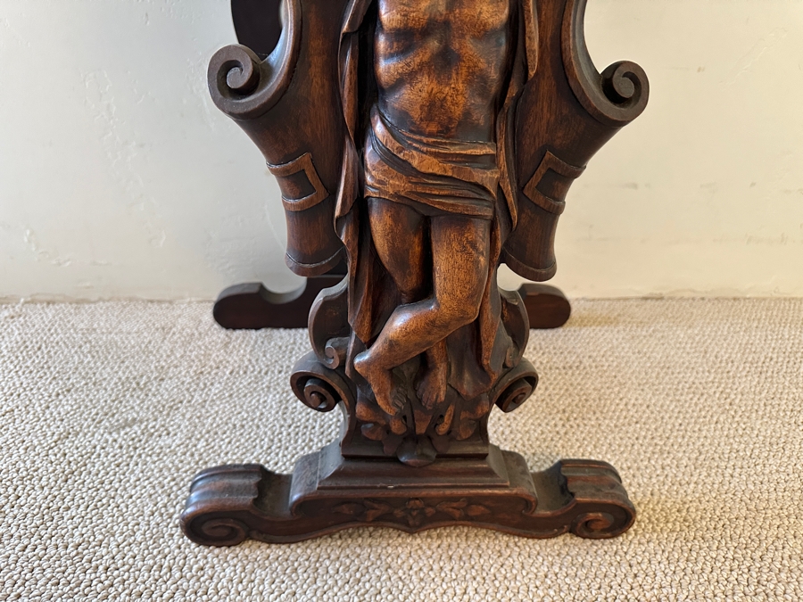 Stunning Carved Side Table With Black Marble Top 23W X 14D X 23H [Photo 8]