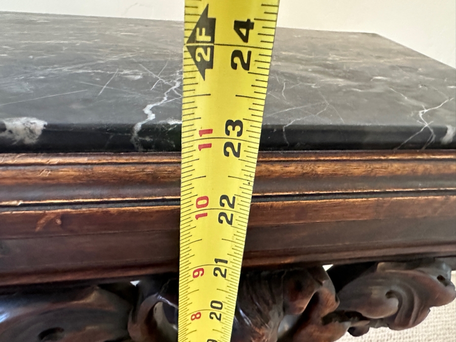 Stunning Carved Side Table With Black Marble Top 23W X 14D X 23H [Photo 12]