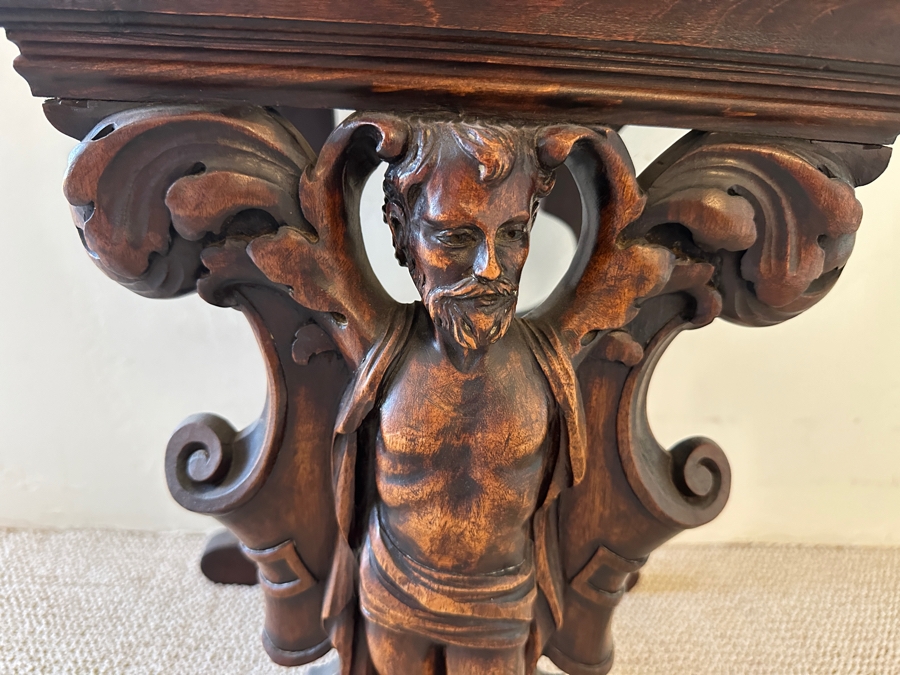 Stunning Carved Side Table With Black Marble Top 23W X 14D X 23H [Photo 7]