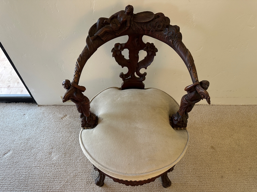 Antique Hand Carved Wooden Andrea Brustolon Style Italian Armchair 24W X 24D X 33H [Photo 12]