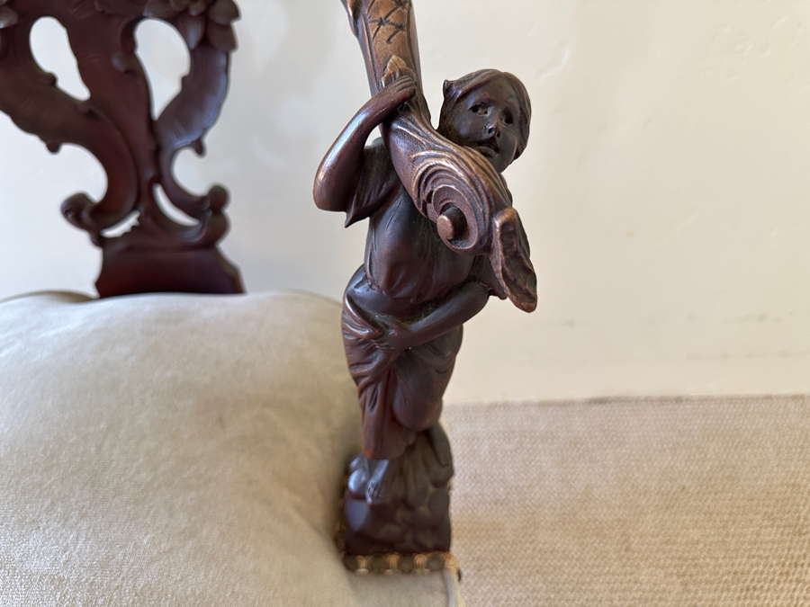 Antique Hand Carved Wooden Andrea Brustolon Style Italian Armchair 24W X 24D X 33H [Photo 9]