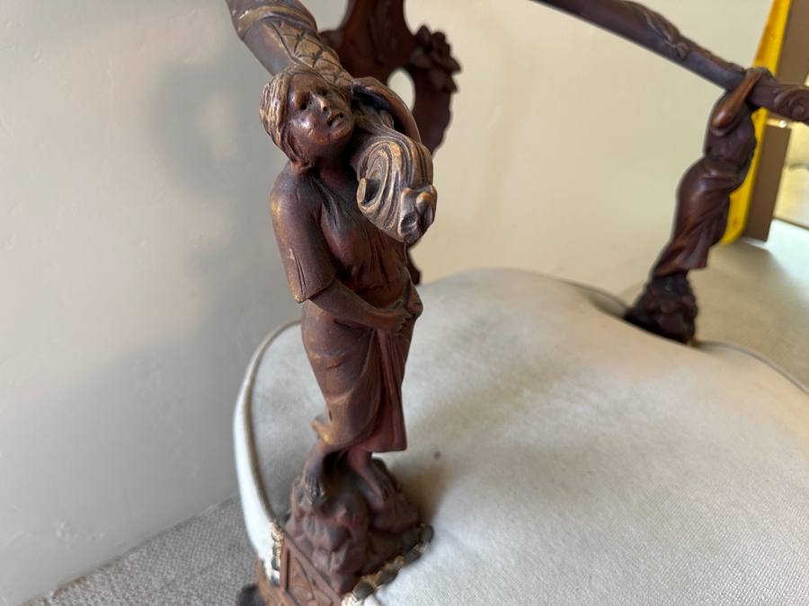 Antique Hand Carved Wooden Andrea Brustolon Style Italian Armchair 24W X 24D X 33H [Photo 3]