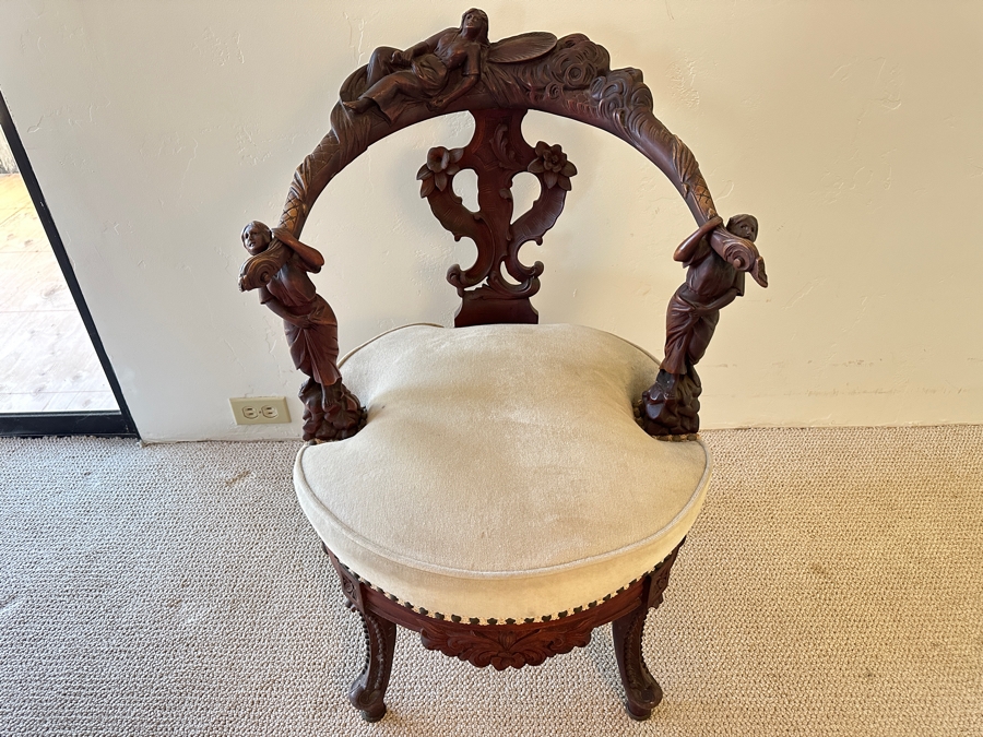 Antique Hand Carved Wooden Andrea Brustolon Style Italian Armchair 24W X 24D X 33H [Photo 13]