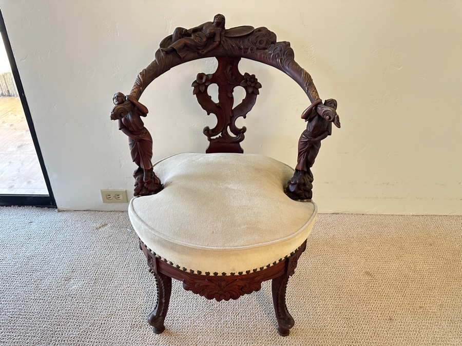Antique Hand Carved Wooden Andrea Brustolon Style Italian Armchair 24W X 24D X 33H [Photo 2]