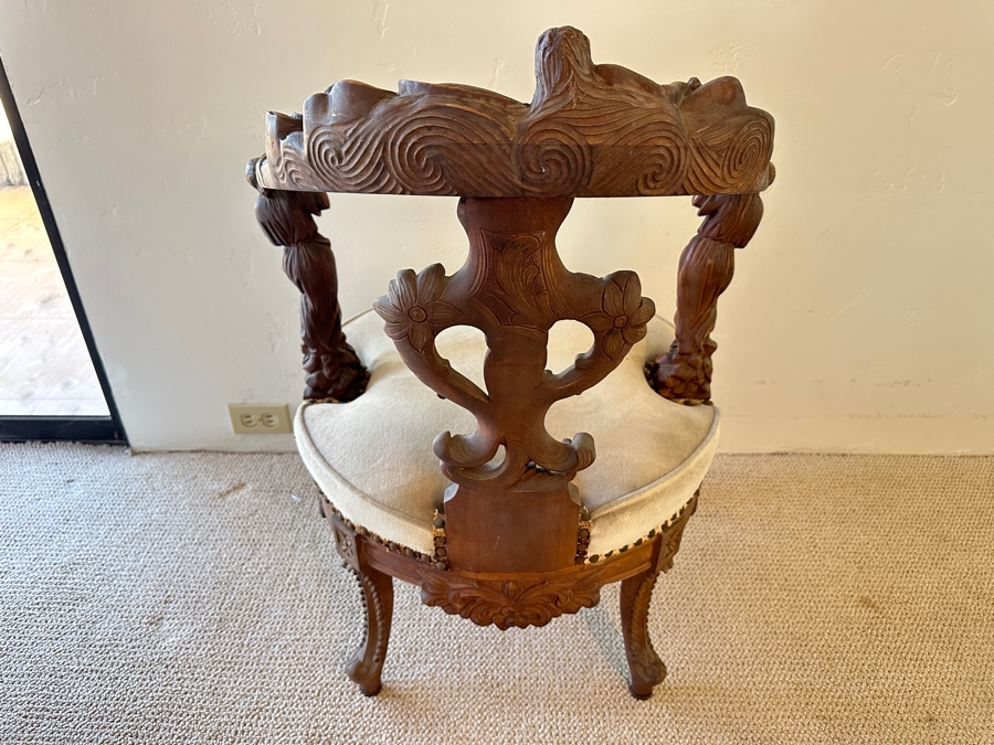 Antique Hand Carved Wooden Andrea Brustolon Style Italian Armchair 24W X 24D X 33H [Photo 14]