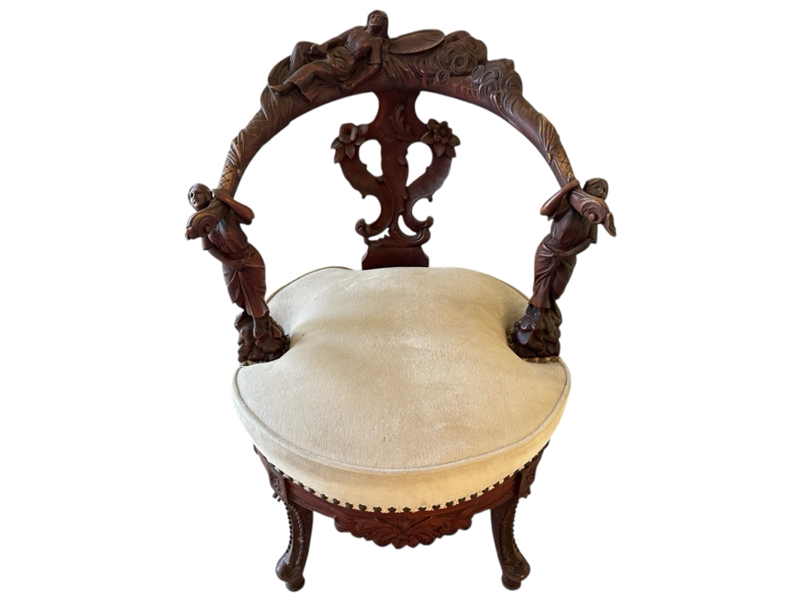Antique Hand Carved Wooden Andrea Brustolon Style Italian Armchair 24W X 24D X 33H