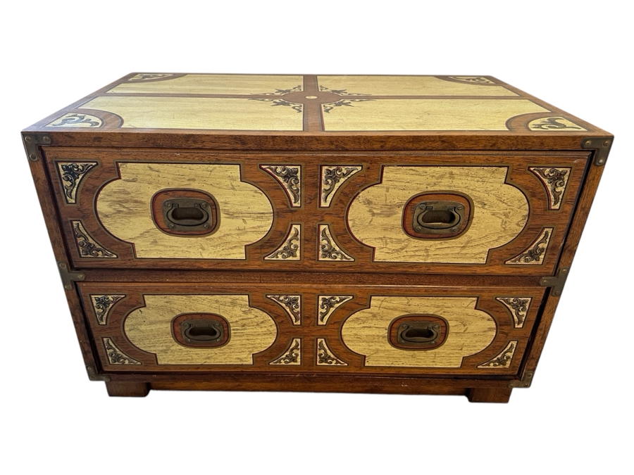 Vintage Drexel 2-Drawer Campaign Style Chest Dresser 32W X 19D X 21H