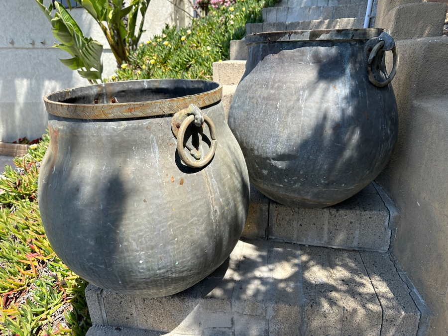 Pair Of Large Copper Vessels Cauldrons Garden Planters 26'W X 24.5'H [Photo 6]