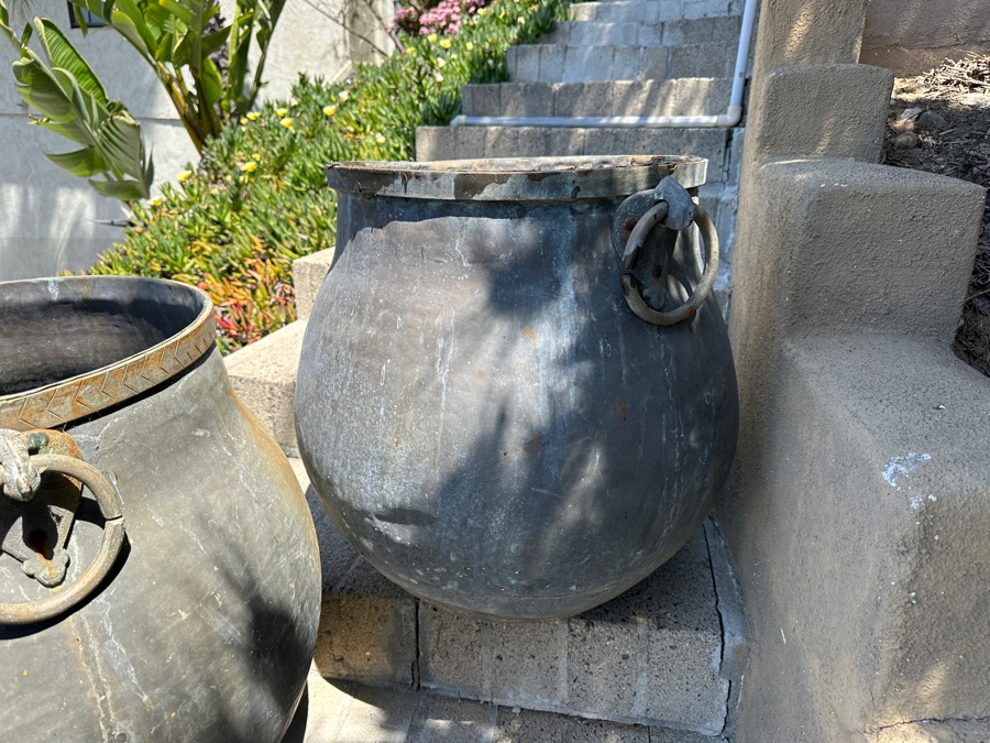 Pair Of Large Copper Vessels Cauldrons Garden Planters 26'W X 24.5'H [Photo 8]