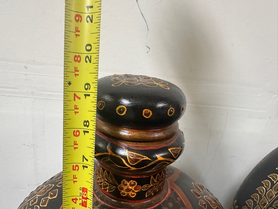 Just Added - Pair Of Large Decorative Hand Painted Metal Decanters 19H & 24H [Photo 4]