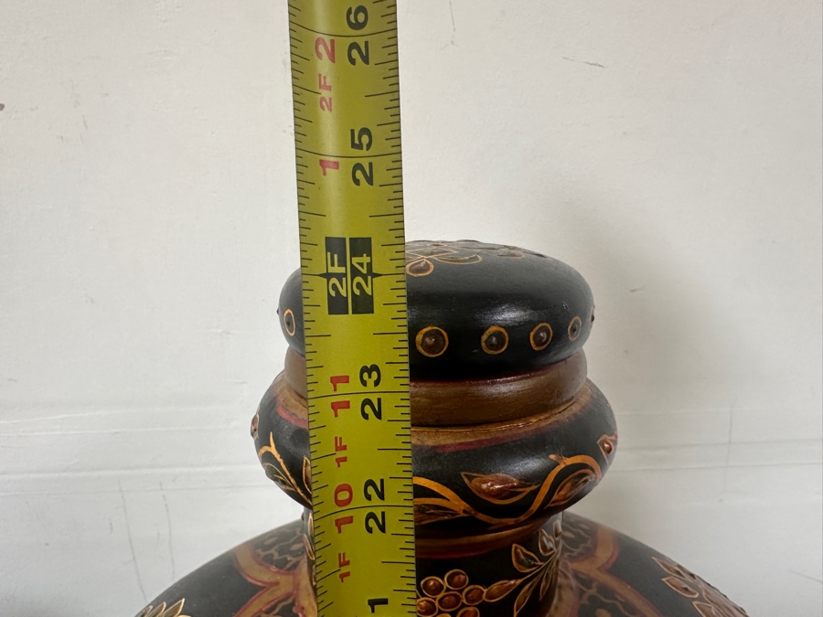 Just Added - Pair Of Large Decorative Hand Painted Metal Decanters 19H & 24H [Photo 3]