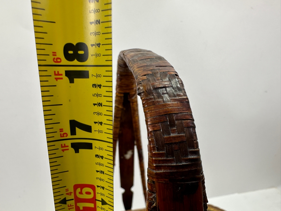 Just Added - Antique Chinese Woven Rattan Sewing Or Wedding Basket Signed 13W X 8D X 18H [Photo 16]