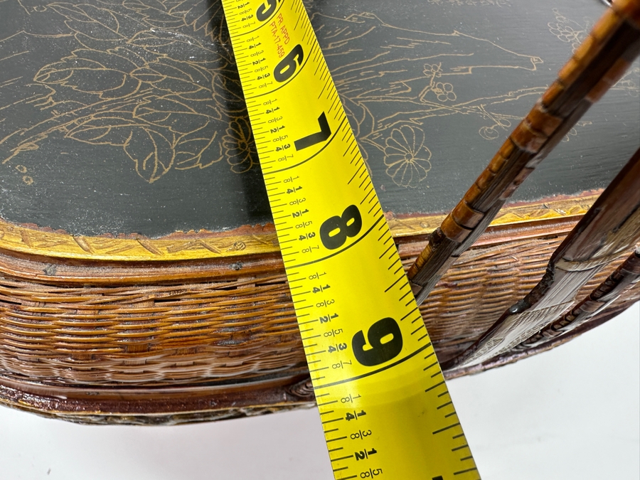 Just Added - Antique Chinese Woven Rattan Sewing Or Wedding Basket Signed 13W X 8D X 18H [Photo 15]