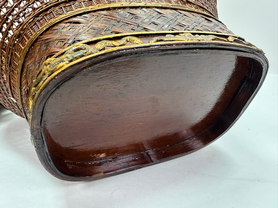 Just Added - Antique Chinese Woven Rattan Sewing Or Wedding Basket Signed 13W X 8D X 18H [Photo 14]