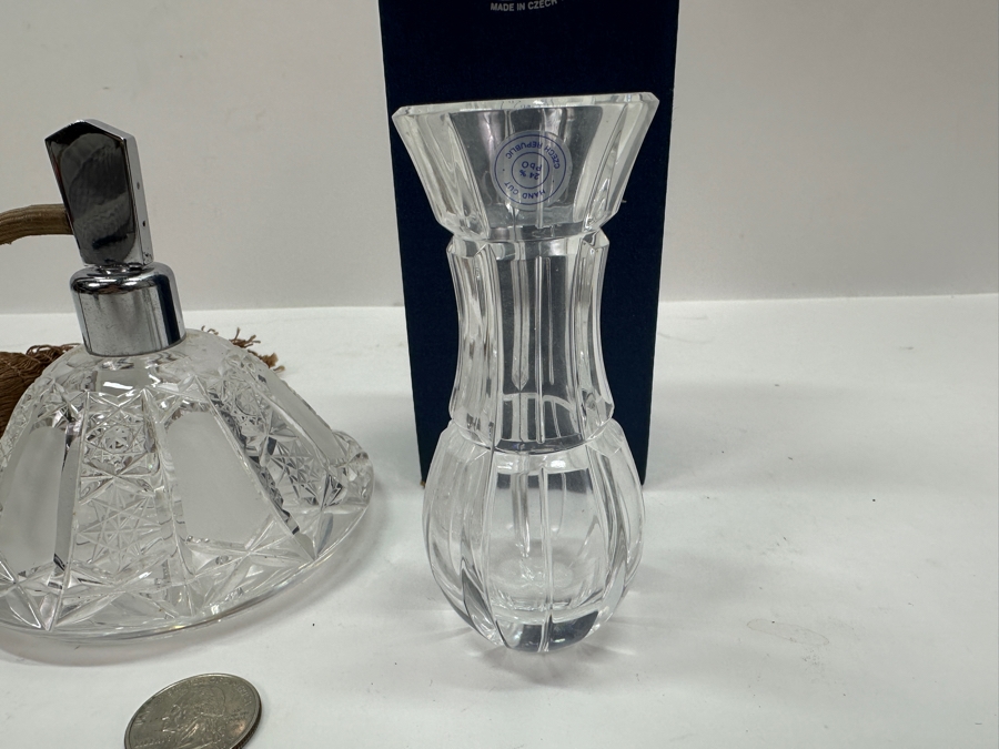Just Added - Vintage Bohemia Crystal Perfume Bottle And New Bohemia Crystal Vase With Box Made In Czech Republic 4H [Photo 5]