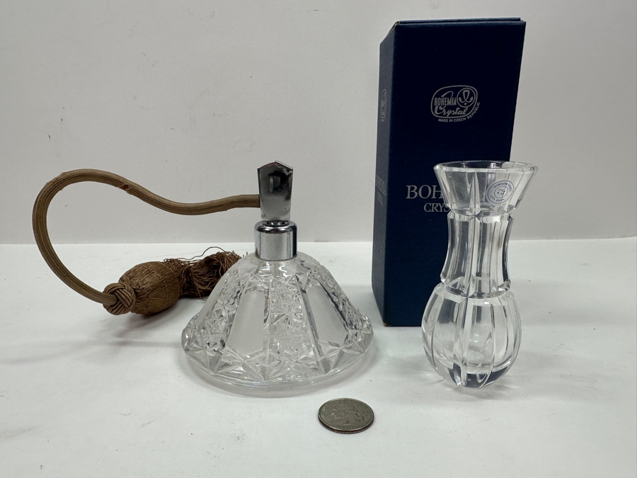 Just Added - Vintage Bohemia Crystal Perfume Bottle And New Bohemia Crystal Vase With Box Made In Czech Republic 4H [Photo 2]