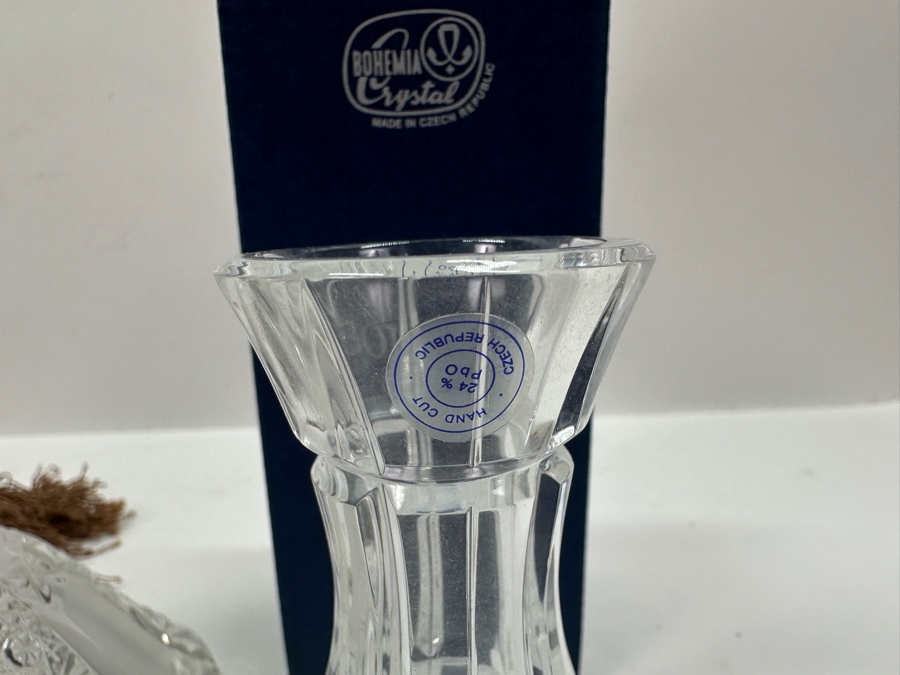 Just Added - Vintage Bohemia Crystal Perfume Bottle And New Bohemia Crystal Vase With Box Made In Czech Republic 4H [Photo 6]