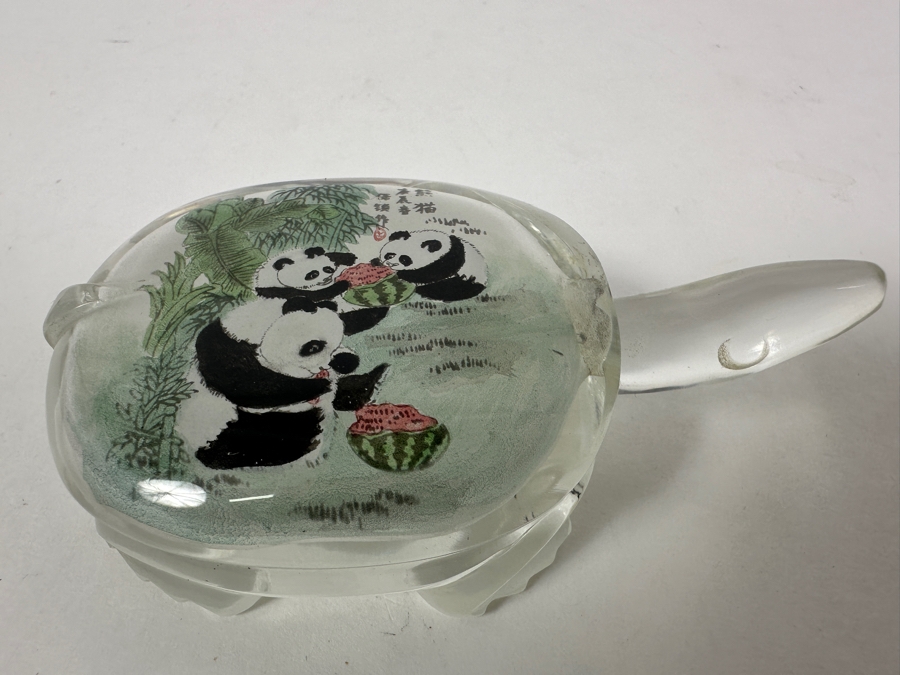 Just Added - Vintage Chinese Reverse Painted Pandas Eating Watermelon Glass Bottle 4W [Photo 4]